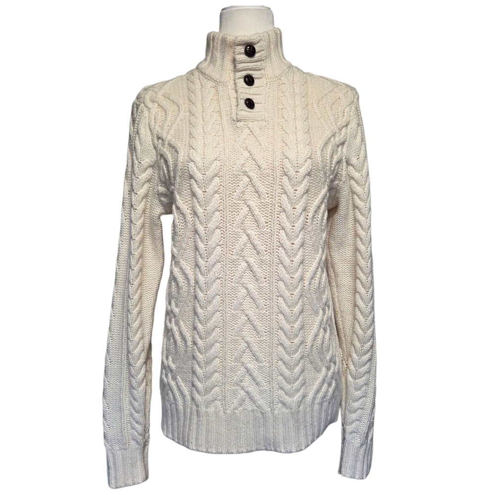 Old Navy Cream Cable Knit ‎ Sweater Mock Neck Preppy Fisherman Winter Womens S